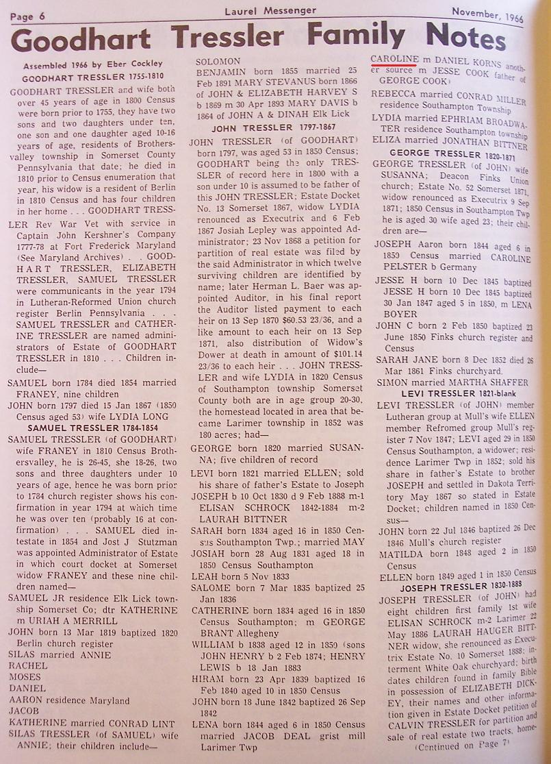 John Tressler genealogy