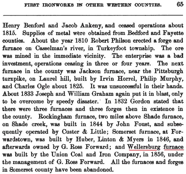 Wellersburg iron furnace reference