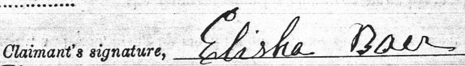 Elisha Baer's signature on his declaration for a Civil War invalid pension.