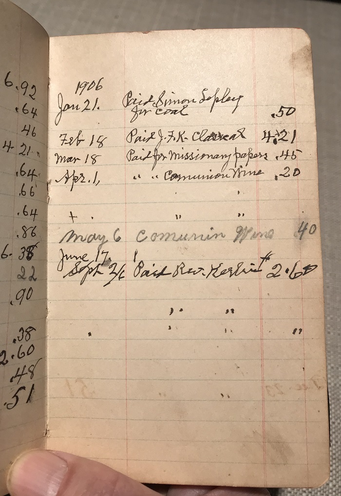 More 1906 treasurer's records for the Gladdens Reformed Church of Southampton Township, Somerset County, Pennsylvania.