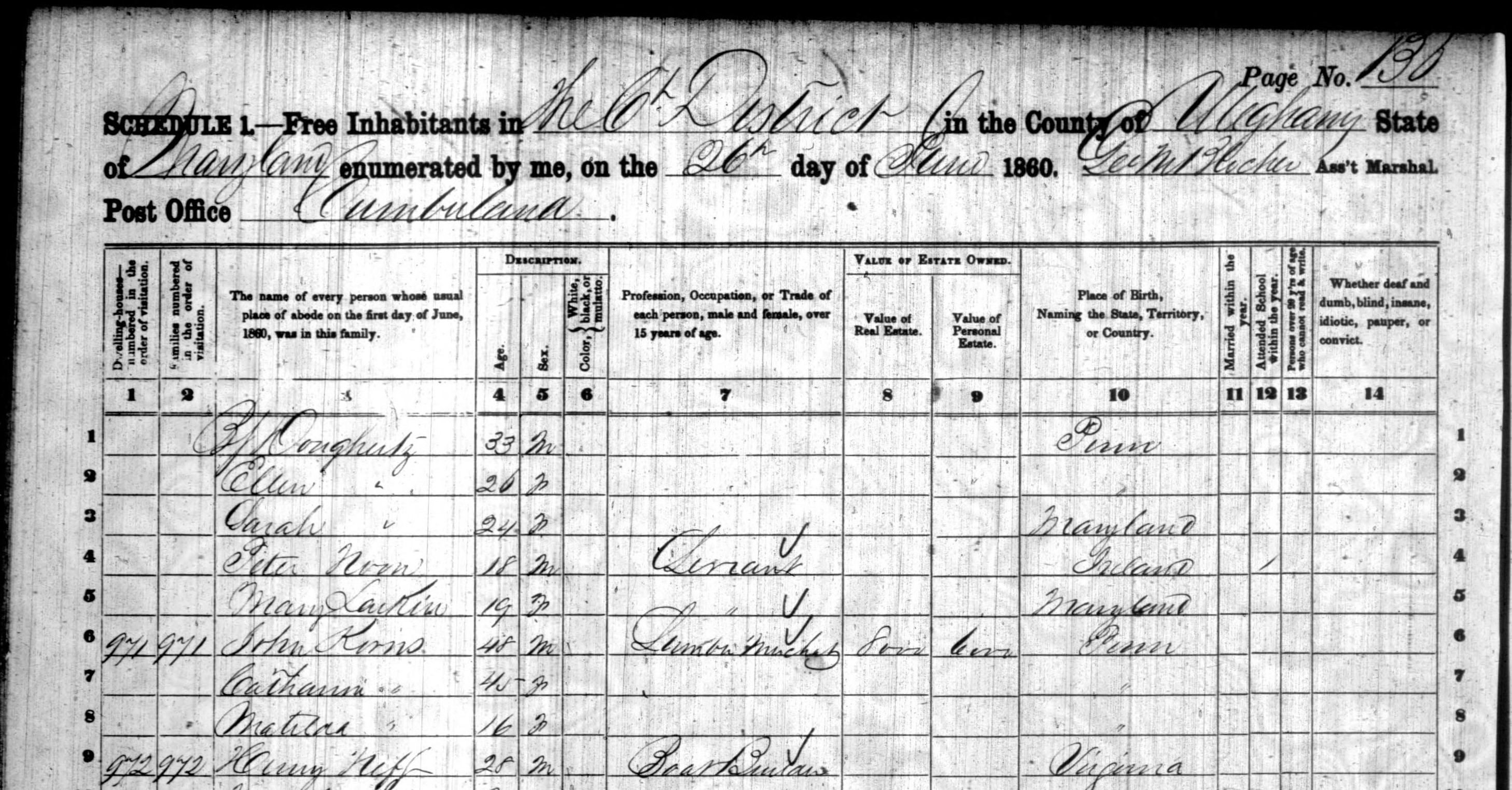Possibly Matilda Korns in the 1860 census records.