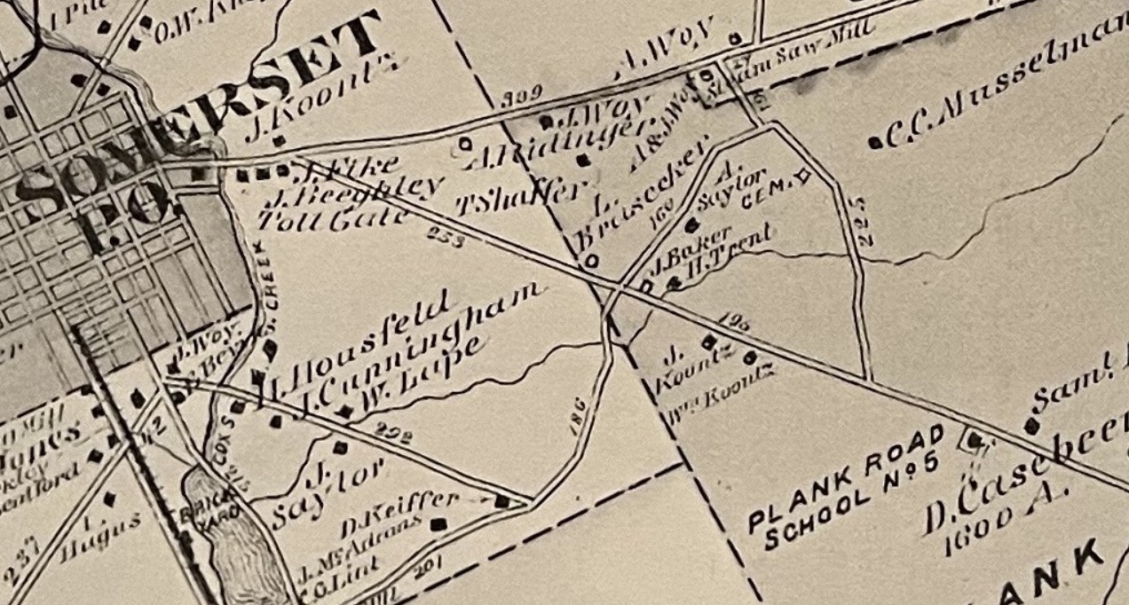 The location of the Plank Road School, 1876 map.