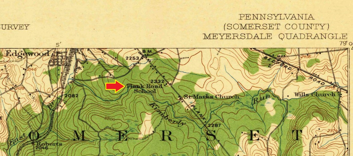 The location of the Plank Road School, 1921 map.