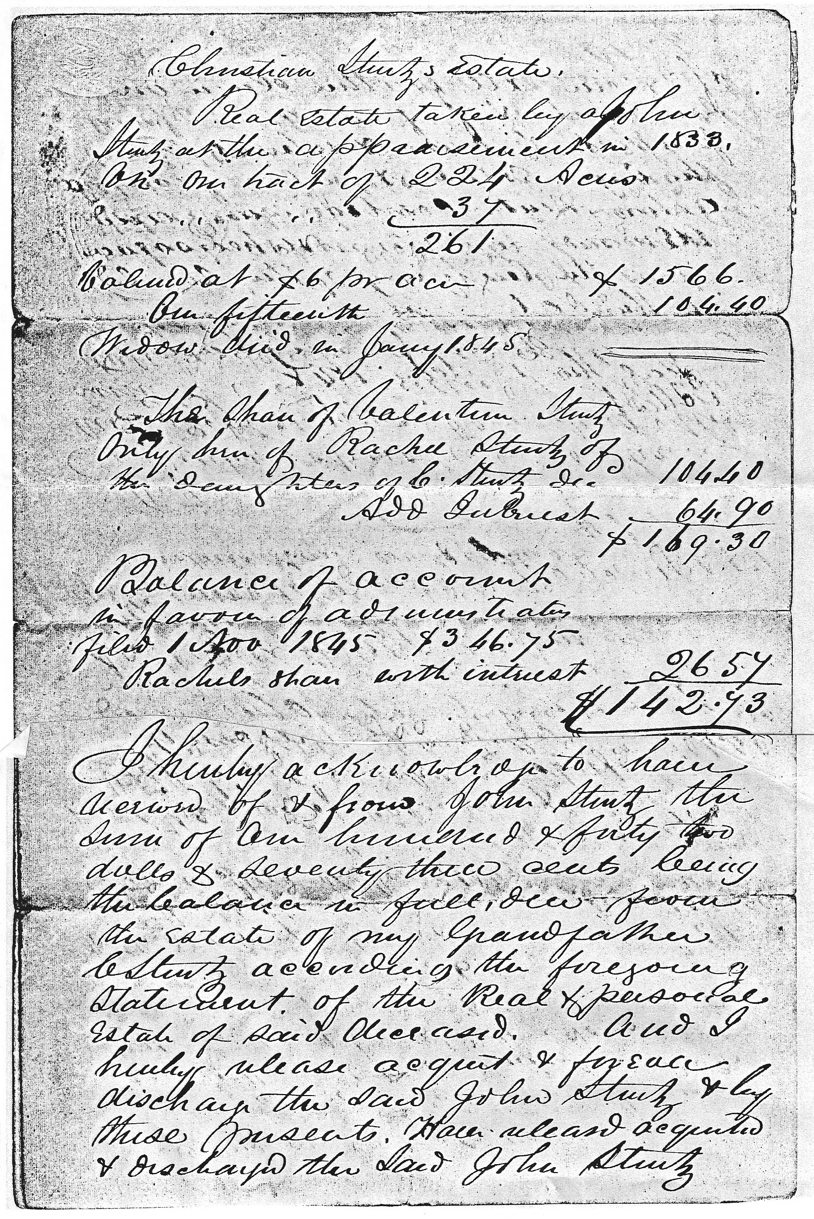 The first page of a document related to the estate of Christian Sturtz, Jr. of Southampton Township, Somerset County, Pennsylvania.