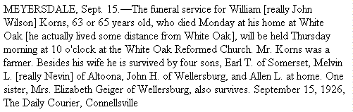 John Wilson Korns Obituary