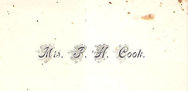 Mountain School Card, Mrs. F. H. Cook