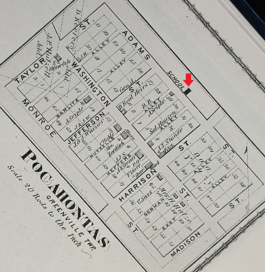 1876 map showing a school house at Pocahontas