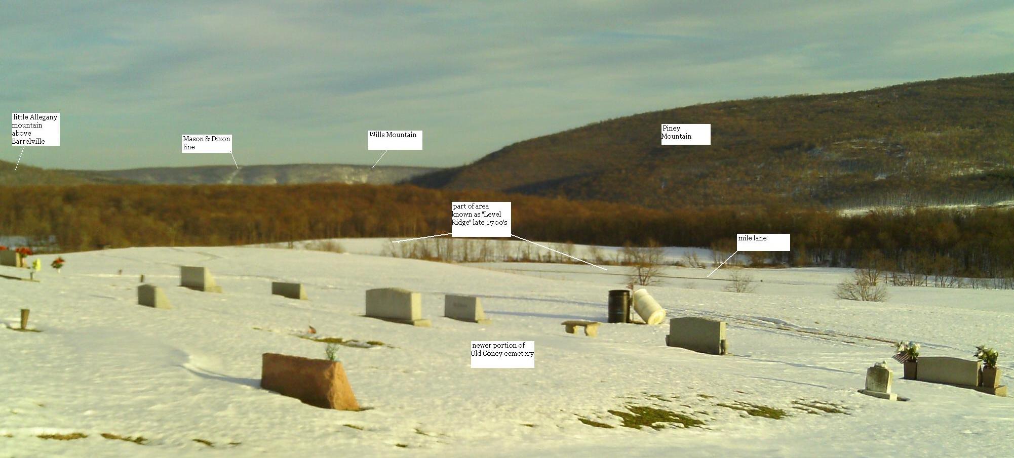 A photograph of the area southeast of the  St. Ignatius Cemetery in Allegany County, Maryland.